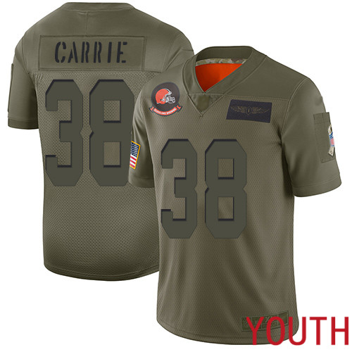Cleveland Browns T J Carrie Youth Olive Limited Jersey #38 NFL Football 2019 Salute To Service->youth nfl jersey->Youth Jersey